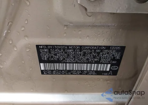 2006 Lexus Ls 430 из США, поврежденный, VIN JTHBN36F965041714